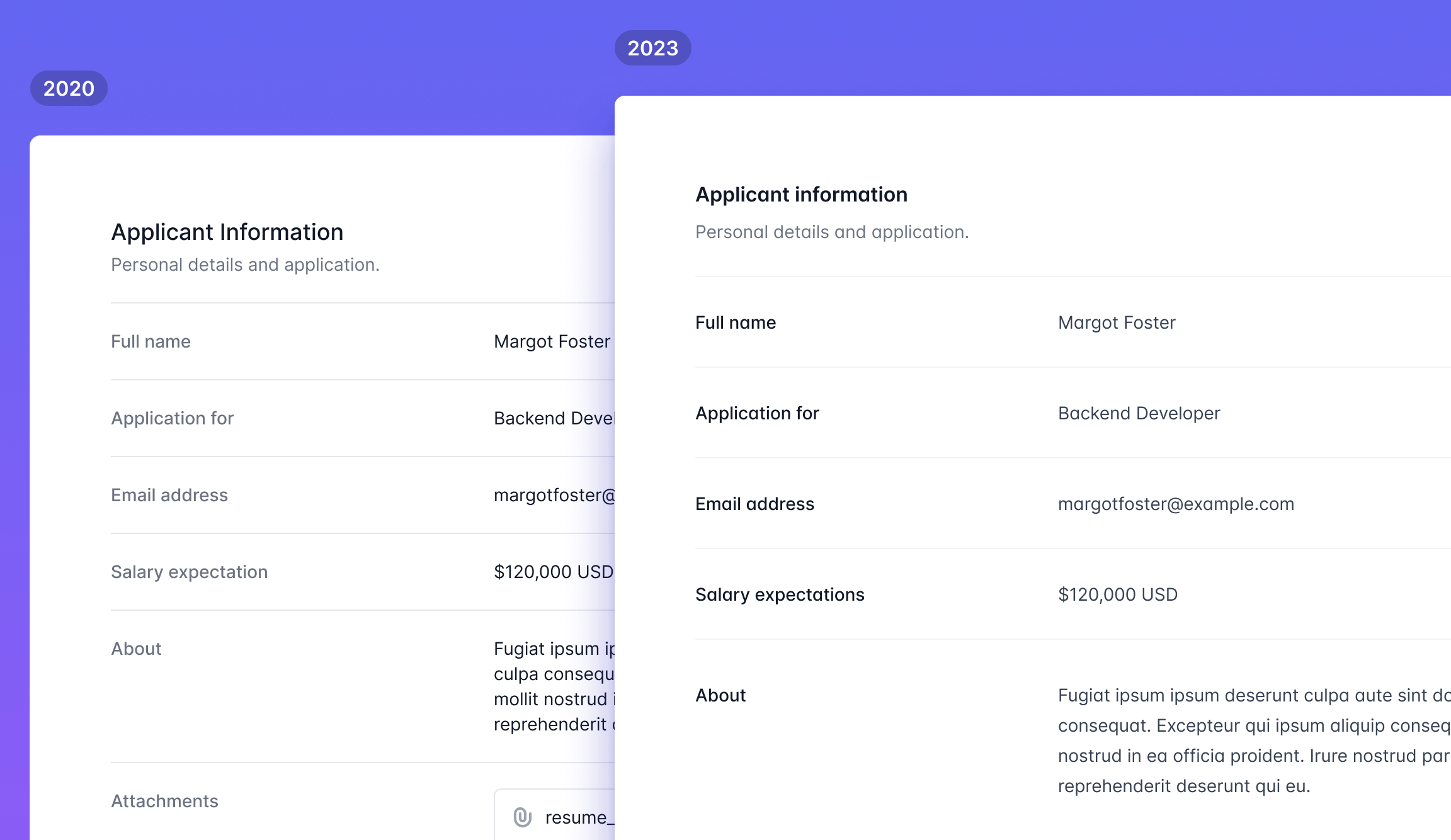 A comparison between an old component in Tailwind UI and it’s new fine-tuned version